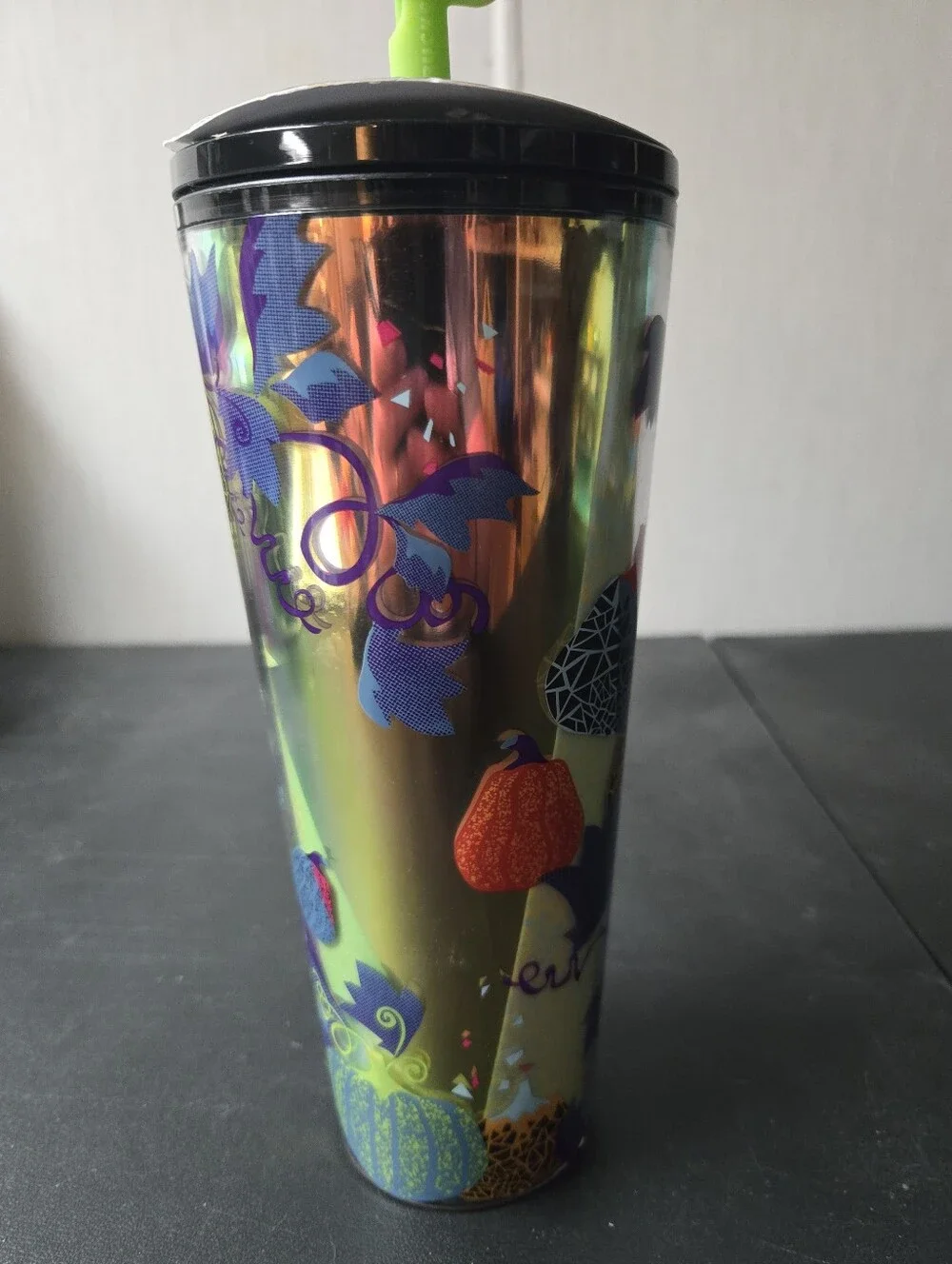 Glow-in-the-Dark Halloween Pumpkin Alien Starbucks Tumbler with Green UFO Lid